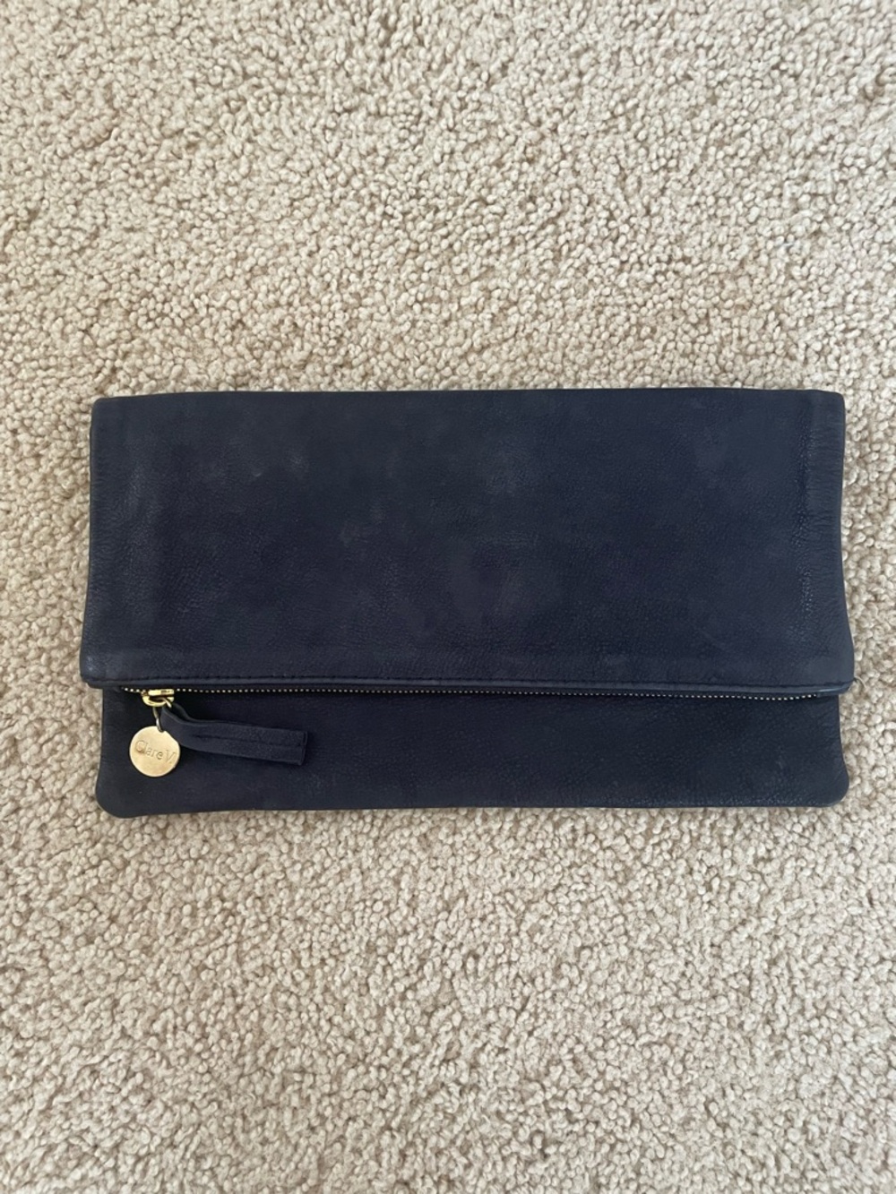 Clare V. Black Nubuck Leather Logo Clutch